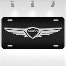 Premium Genesis White Black Carbon Fiber Aluminum License Plate Tag Car Suv Gift Premium Genesis White Black Carbon Fiber Aluminum License Plate Tag Car Suv Gift