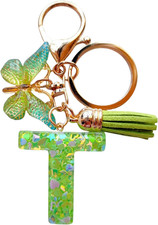 Cute Initial Letter Keychains for Women Girls Tassel Butterfly Pink Purple Green