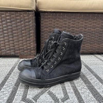 Rick Owens FW13 Plinth Pony Hair Ramones - Triple Black - Size