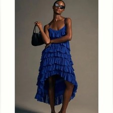 NEW NWT Anthropologie Tiered Ruffle High Low Midi Dress Royal Blue Size XS