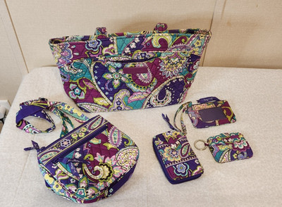 Vera Bradley ''Heather Paisley'' 5 pc Set Wallet, Tote, Saddle Purse, Coin Pouches