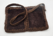 Vintage Brown Suede and Crochet Zipper Purse Lined by Walborg Italy Hippie chic