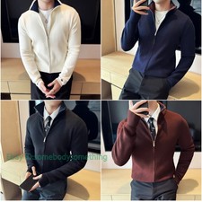 Men Knitted Sweater Cardigan Stand Collar Jumpers Jacket Casual Cardigan Coat