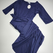 NWT Qearal Navy Maxi Dress M Belted Slit Elastic Waist Flowy Elegant