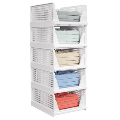 Caktraie 5 Pack Stackable Closet Storage Basket - Stackable Storage Bins