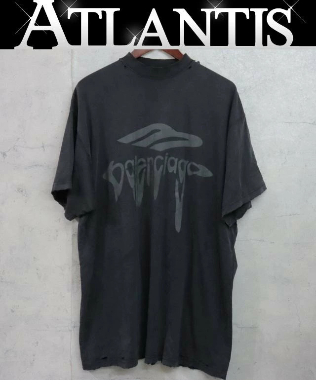 BALENCIAGA Shinjuku Liquid Logo Vintage T-shirt Short Sleeve Men's Size:2