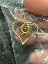 Harriet Carter Lapel Pin Heart Brooch Genuine Ruby 24 Karat Gold Electroplated