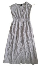 TAHARI Women's Linen White Beige Stripes  Stretch Dress Sz 8 NWT