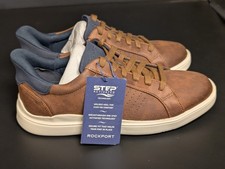 NWT Rockport Men Dark Natural Leather Tristen Step Activated Sneakers 7