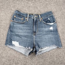 Levis High Rise Distressed Denim Shorts Medium Wash Cut Off Size 27 Womens