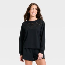 Women's Eyelet Sweatshirt - A New Day Black L