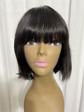 8 Inch Bob 100  Human Hair Wig With Bangs None Lace Front With Band Glue Less