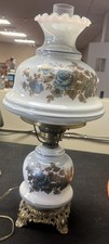 Vintage Gone With The Wind Floral Blue Hurricane Lamp 22