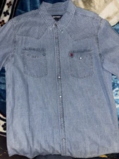 Boot Barn Jean Button Up Shirt Men's XL Long Sleeve Blue Denim