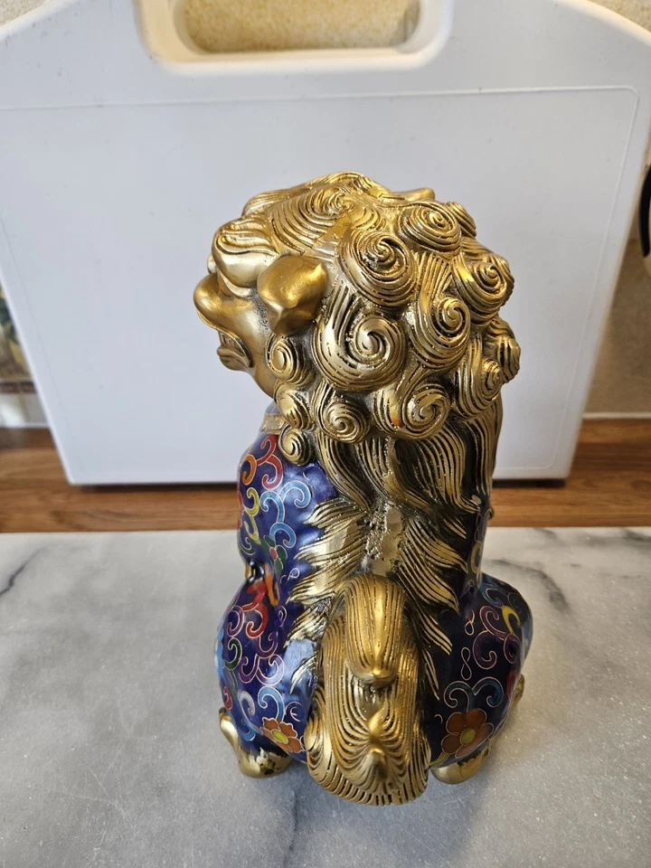 Chinese Cloisonne Bronze Foo Dog Signed H22cm X W19cm Wt 2.8kg - Image 2 of 4