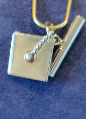Vintage WELLS Sterling Silver GRADUATION Cap Hat Bracelet Charm Pendant 3D