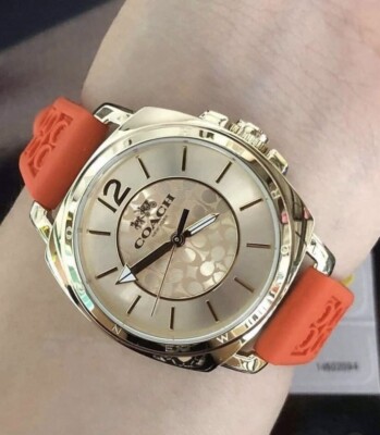 NWB 14502094 ORANGE Coach Women Boyfriend Logo-Embossed Rubber  