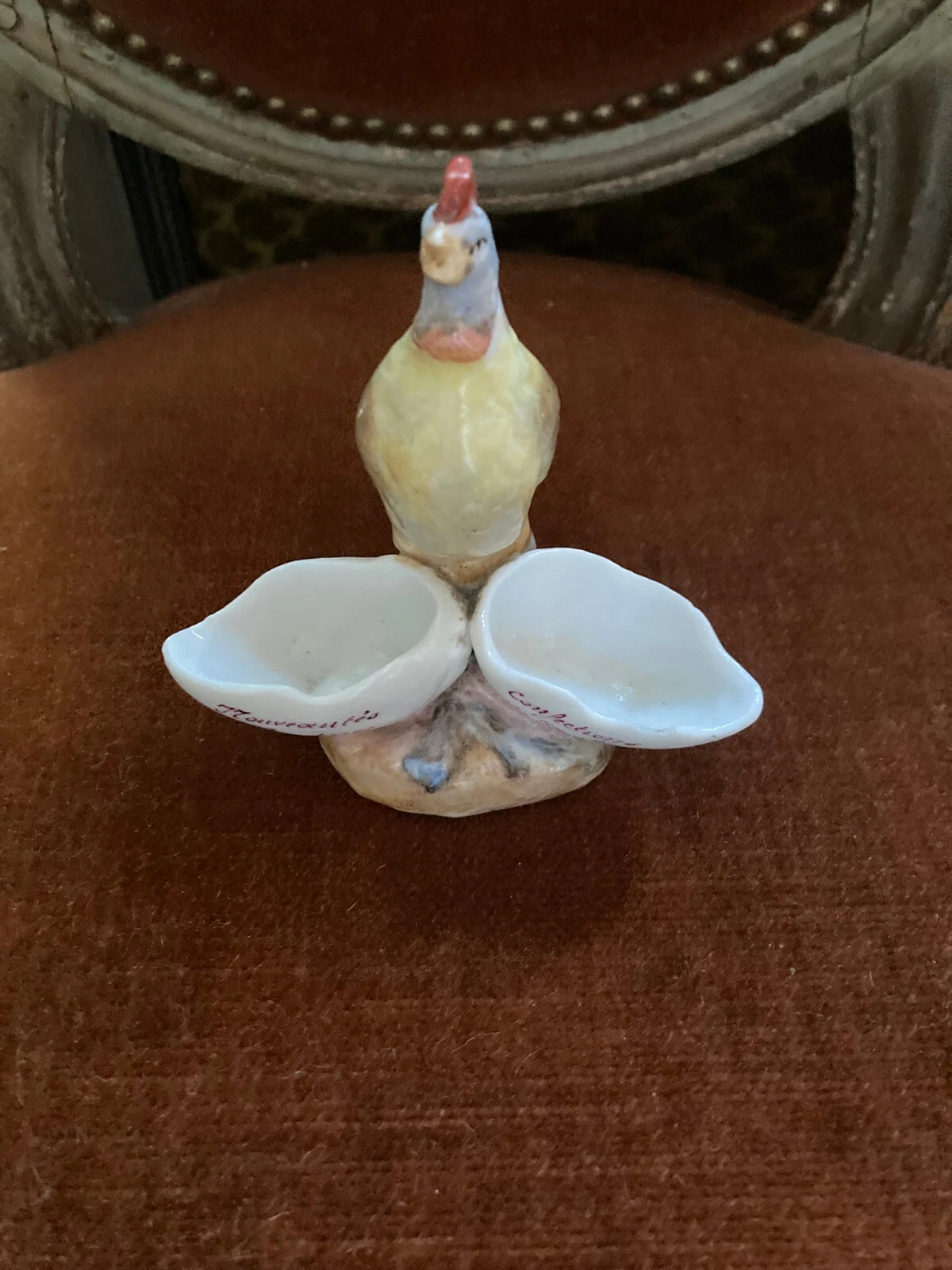 Vintage French Egg Separator – Rooster on Eggshell – “Nouveautés Pralines Confec