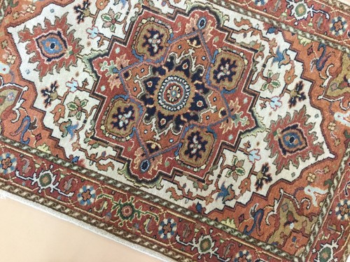 2'.7" X 3'.10" Beige Rust Fine Geometric Oriental Area Rug Hand Knotted Wool - Picture 8 of 12