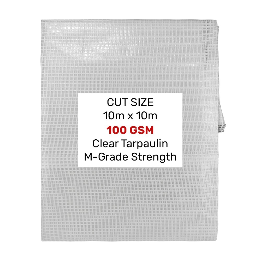 10m x 10m LARGE Heavy Duty Clear Tarpaulin, Waterproof Cover Mono Sheet 100GSM