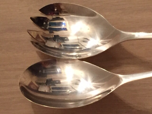 Silver Plate Salad Server Fork and Spoon Set epns Made in England Vintage