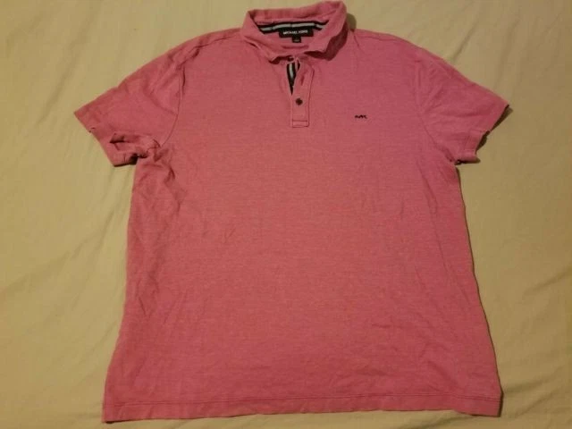 Mens Michael Kors Polo Shirt L Large Slim Pink Cotton