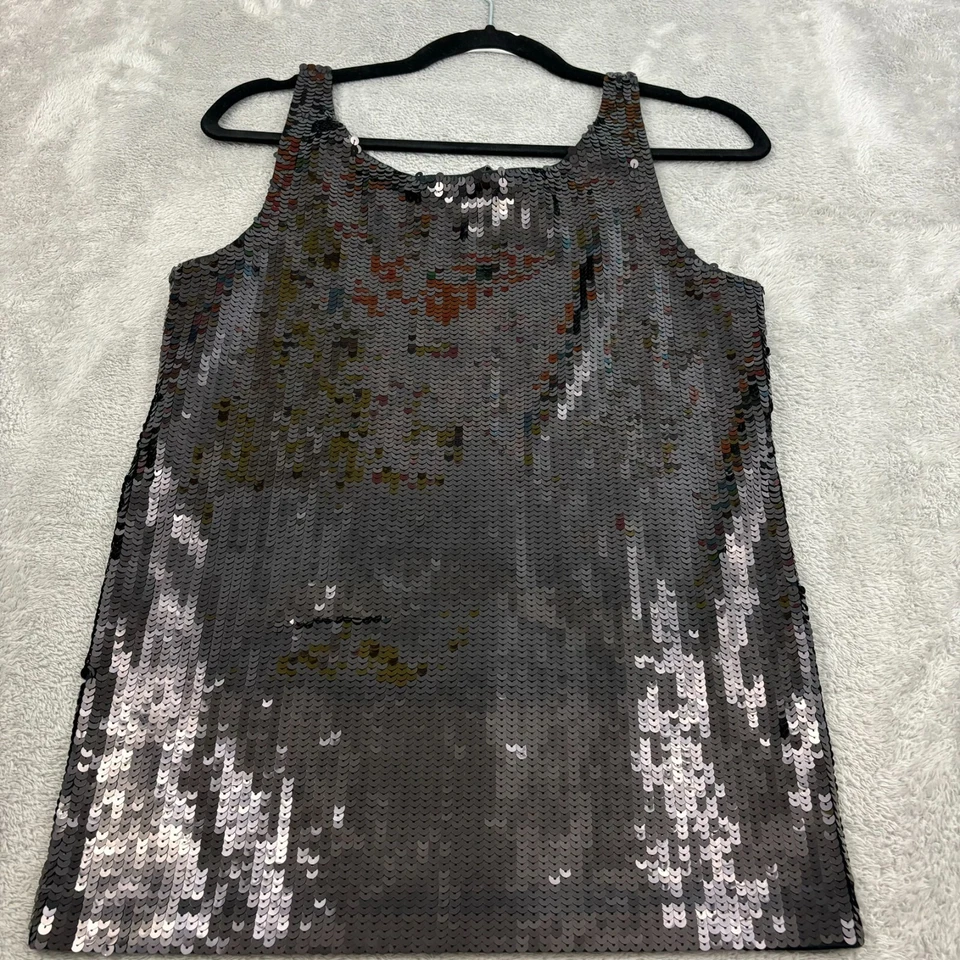 Camiseta sin mangas DKNY lentejuelas para mujer M negra algodón elástica salir discoteca años 70 Foto 2 de 4