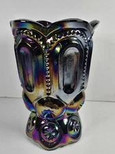 L.E. Smith Moon & Stars Amethyst Iridescent Carnival Glass Spooner Vase Vintage