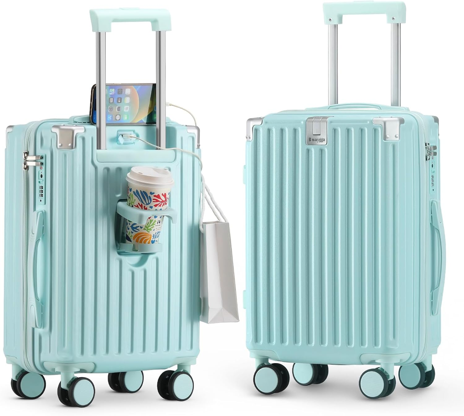 20-Inch Hardside Smart Carry-On Luggage with USB Port and Cup Holder