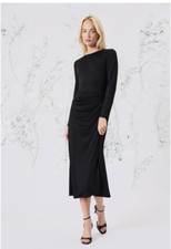 Luxely Black Long Formal Evening Cocktail Dress Size 16 Ruched Waist Long Sleeve