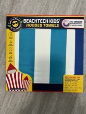NEW BEACHTECH Kids Hooded Towel UV Sensor Ages 3-7 Yrs Old Blue White Stripes