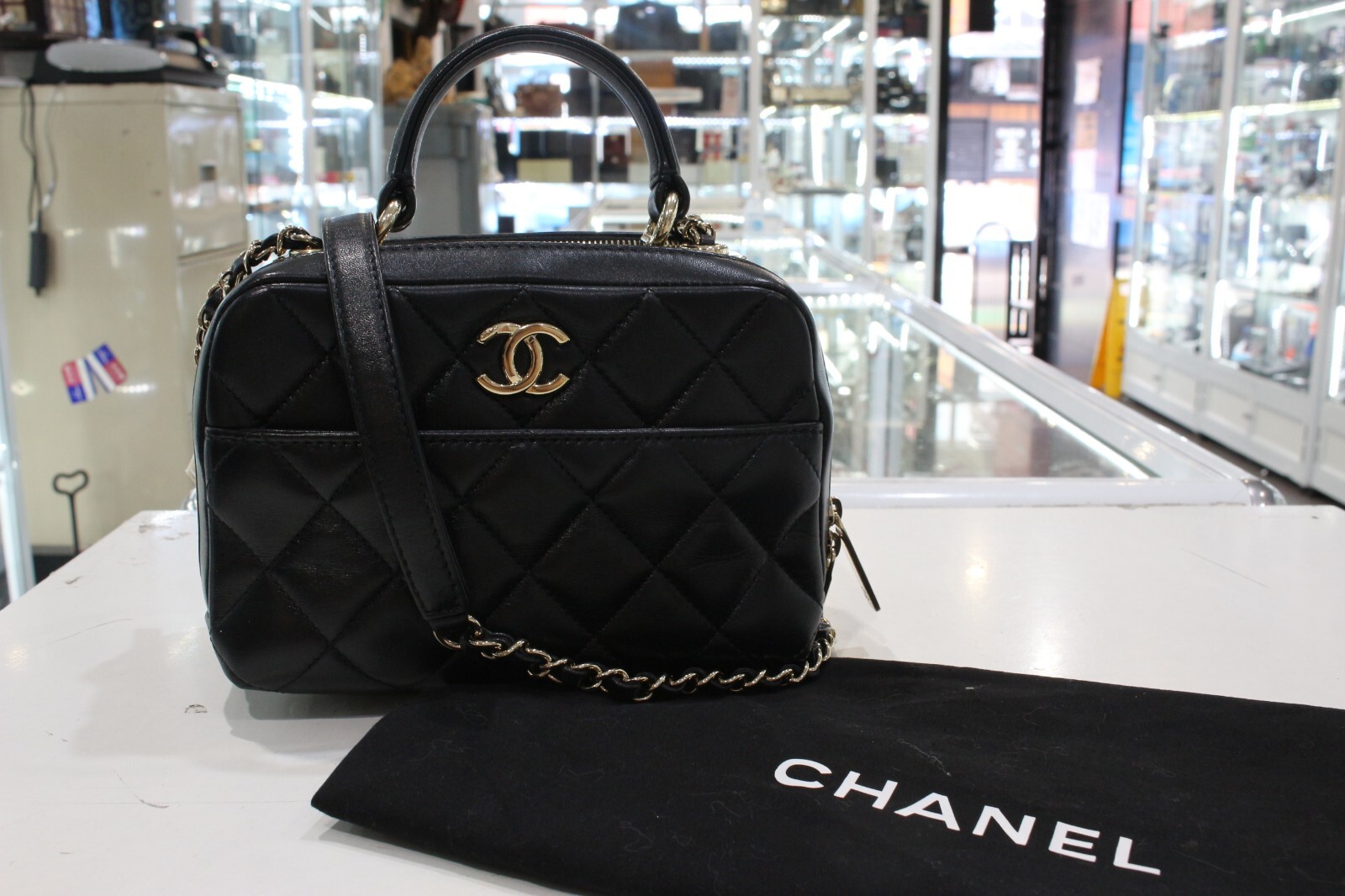 CHANEL Lambskin Quilted Small Trendy CC Bowling Bag in Black *Authenticated*