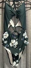 Cupshe Womens Size XL Green Floral One Piece Swimsuit Cut Out NWT