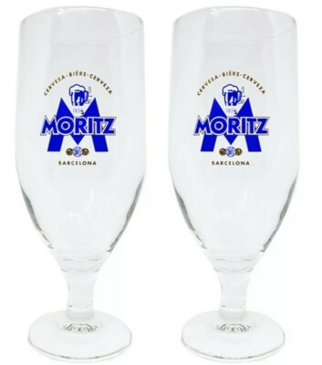 MORITZ BARCELONA  2 x BEER TULIP GLASSES  HUGE (700/500ml) BNWOB MAN CAVE SPAIN 