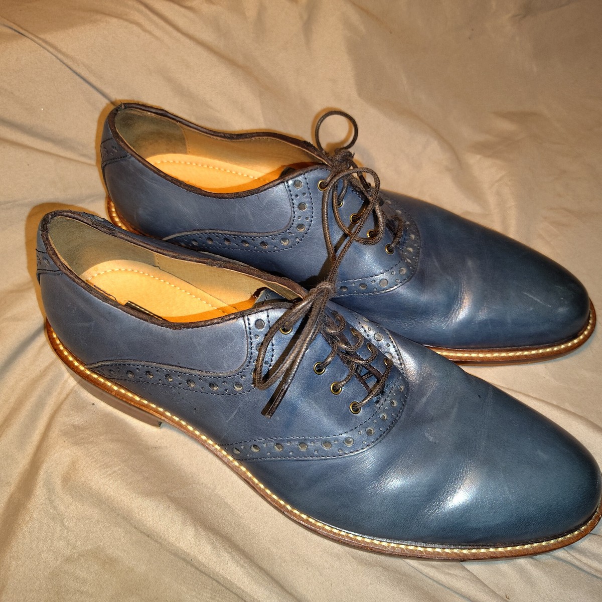 Winthrop Phillips Mens Blue/Brown Leather Laceup Oxford Shoes 8.5 Men main image 2