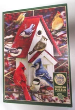 Cobble Hill 1000 Piece Puzzle Winter Birdhouse & Poster- Complete