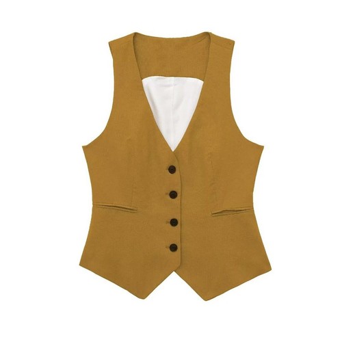 Chaleco informal de lino para mujeres Damas Sin mangas Cuello en V Botones Chaleco delantero Prendas para el torso - Imagen 24 de 42