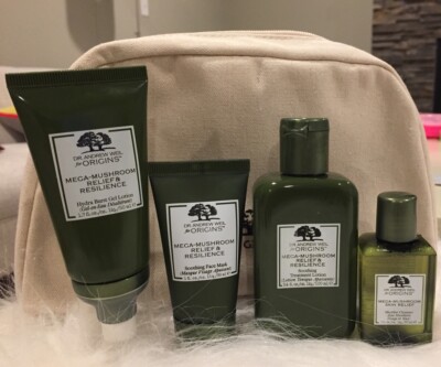 Origins Mega Mushroom Skin Relief Lotion 3.4oz Gel Lotion 1.7oz 5pc Set