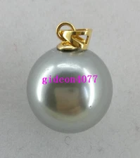 NEW round  AAA+ 16mm South Sea Gray Shell Pearl 14K GOLD PENDANT