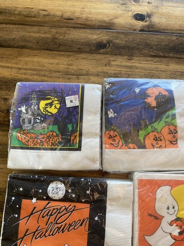 Vintage Halloween Napkins Lot Pumpkins Ghost Witch - Picture 3 of 8
