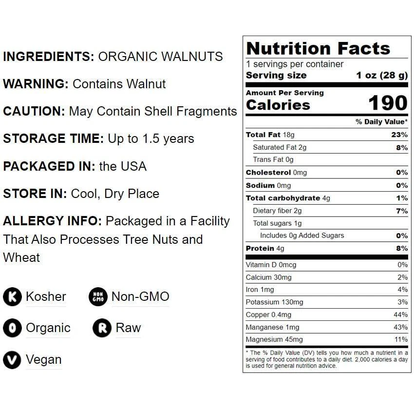 Органические калифорнийские грецкие орехи, половинки и кусочки - без ГМО, кошерные - от пищи для жизни - Изображение 2 из 4
