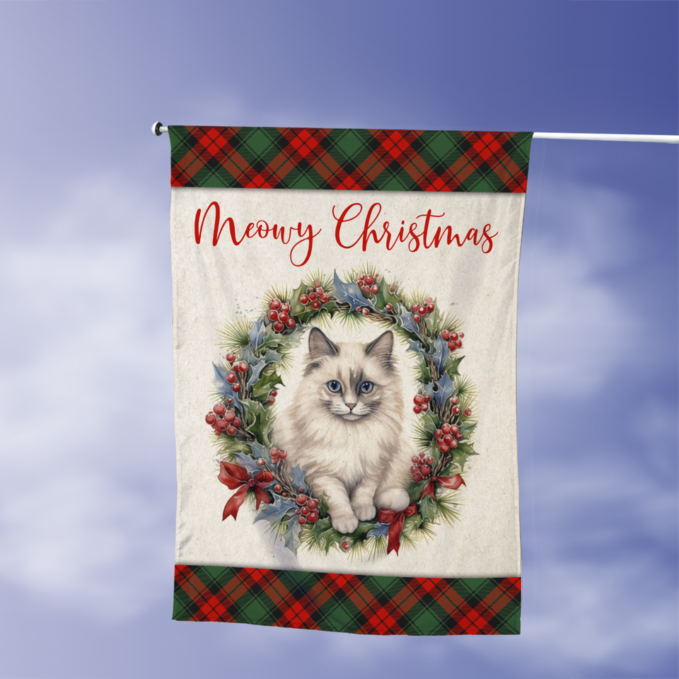 Christmas Birdman Cat Garden Flag, Meowy Christmas GArden Flag