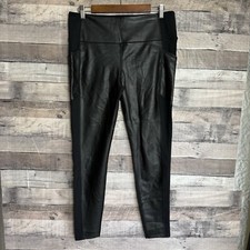 Athleta Women's Sz Small Delancey Gleam Faux Leather Front Leggings in Black