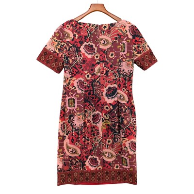 Talbots Paisley Shift Dress Red Pink Black Short Sleeve Knee Length Lined  Size 6 | eBay