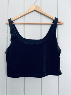 Athleta Crop Top Size XL Black Velvet Cut Out Back Sleeveless Stretch