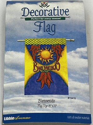 NWT DECORATIVE FLAG ''BIENVENIDO'' 25×37 COLORFUL FESTIVE SUN PEPPERS