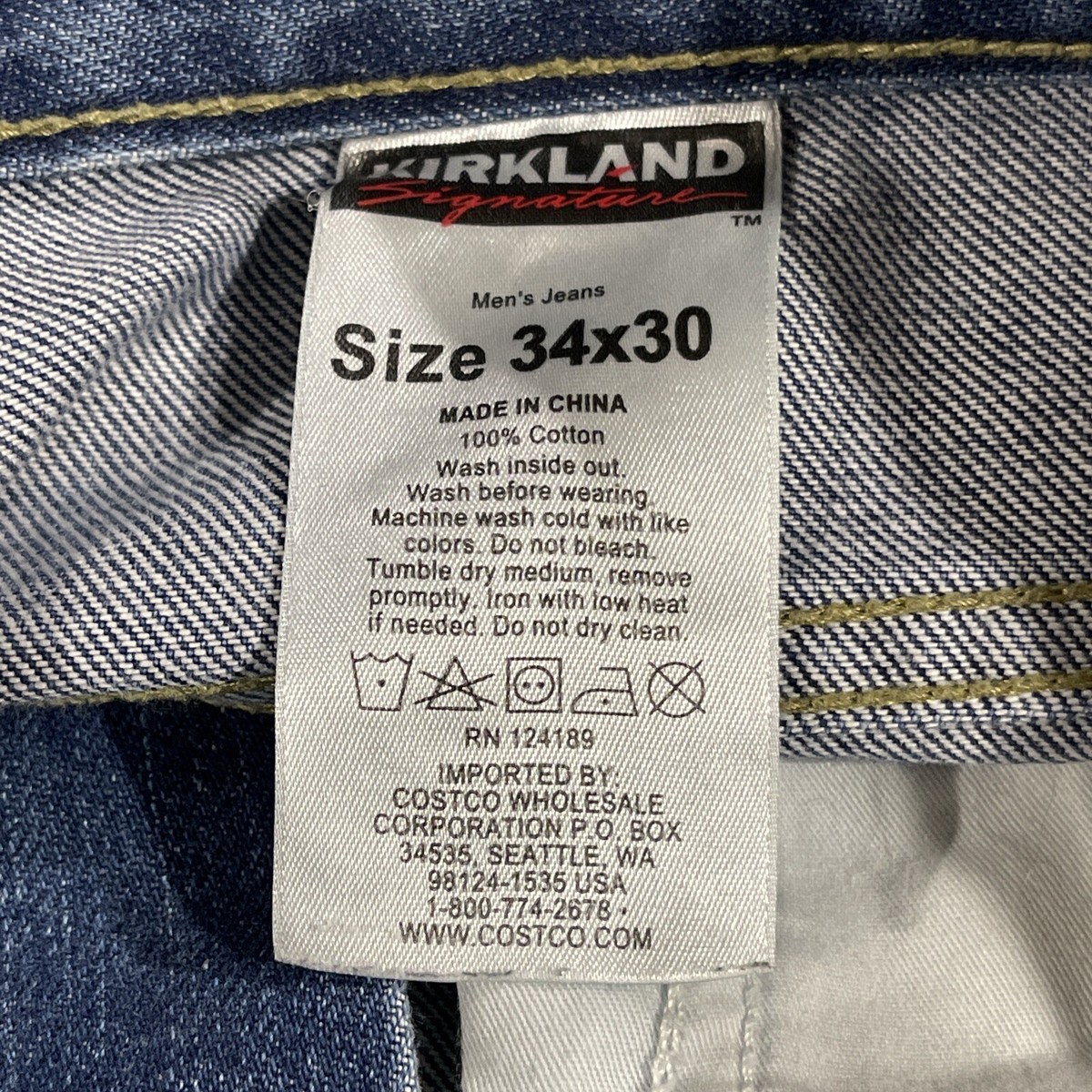 Kirkland Signature Jeans Mens 34X30 Medium Blue Denim Straight Leg