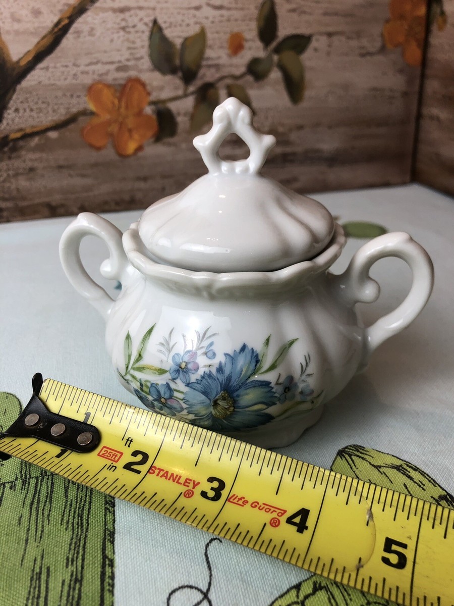 Vintage Inarco Japan Covered Sugar Bowl E-4773- Blue Daisy