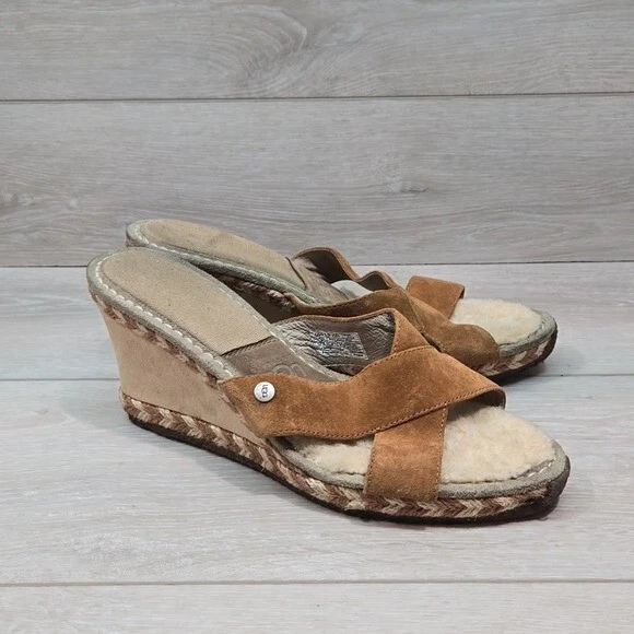 Scarpe sandali Ugg Australia donna 1689 cinturino pelle montone zeppa tg 10