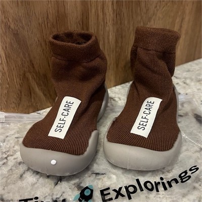 Tiny Explorings Brown Sock Slipper Baby Shoes Slip Resistant EU 18/19